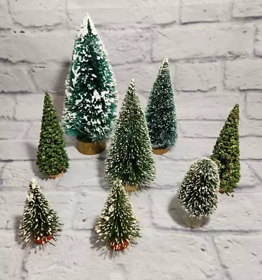 Vintage Wire Bottle Brush Flocked Christmas Trees 3 - 9  Lot Of 8 • $16.95