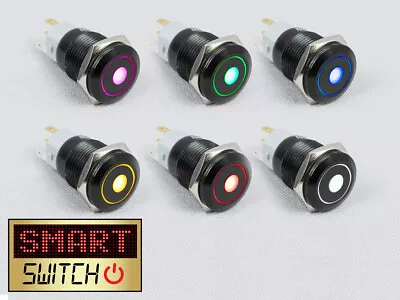 SmartSwitch 12V/24V 3A BLACK Metal Latching ON/OFF DOT LED Button Switch • £3.99