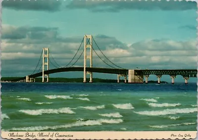 Michigan ~ Mackinac Bridge ~ Marvel Of Construction Postcard C.1958 • $3.25