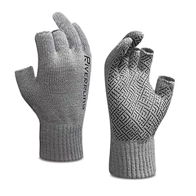 Wool Fishing Gloves Winter Fingerless Knitted Gloves For Men Small/Medium Gray • $15.37