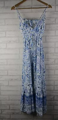 Morning Mist Womens Maxi Dress 14 White Blue Purple Floral Print Boho • $29