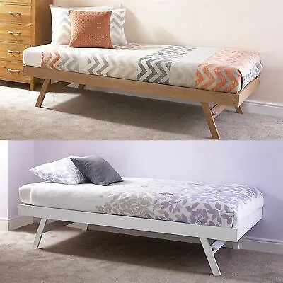 Madrid Wooden 3ft Single Day Bed Frame & Trundle Guest Bedstead Oak & White • £142.99