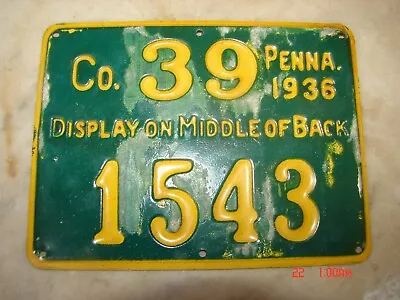 Vintage Tin 1936 Pennsylvania Hunting License Lehigh County # 39 • $55