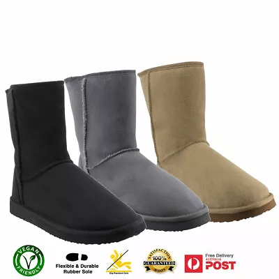 $29 • Buy Vegan UGG Unisex Faux Leather Mid Boots Sheepskin Unisex Boots
