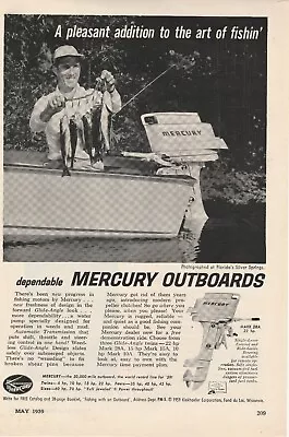 Mercury Outboard Print Ad Original Fishing Boat Fla Silver Spring Man Hat 1959 • $8.95