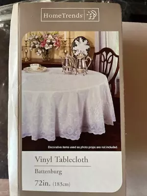 NEW Vintage Home Trends Vinyl Tablecloth Battenburg 72  Round White • $11.99