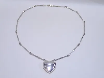$580 • Buy GEORG JENSEN Astrid Fog #126B Sterling Silver Heart Pendant Long Necklace 24 