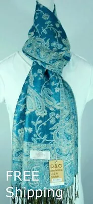 DG Women's Pashmina Scarf ShawlPaisley Turquoise Beige.Silk Cashmere.Soft* • $12.99