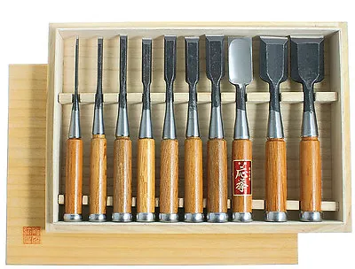 Oire Nomi Japanese Bench Chisel Set Carpenters Chisels 10pc Set In Wooden Box  • £201.50
