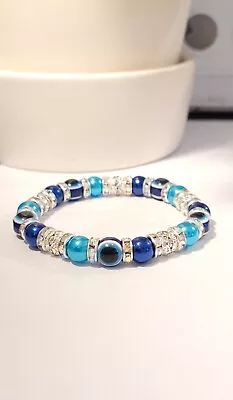 BLUE EVIL EYE BRACELET Beaded Stretch Protection Mal De Ojo Kabbalah Bracelet  • $9.98