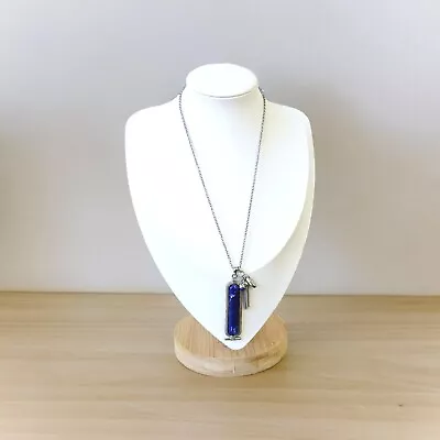 Lia Sophia Blue Lapis Egyptian Cartouche Pendant Necklace Silver Tone Chain  • $12.60