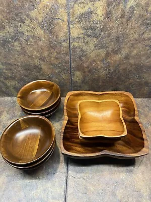 Vermillion Real Walnut Salad Bowls 6 Vintage Mid Century & 3 Unbranded Wood Bowl • $34.99