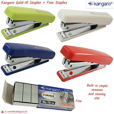 KANGARO GOLD-10 Stapler Built-in Staple Remover 20 Sheet Stapling + 1000 Staples • £3.99