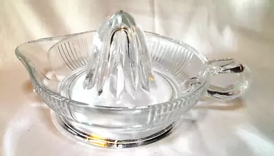 Vintage Federal Glass Clear Ribbed 6.5  Citrus Reamer Juicer Loop Handle USA! • $24.90