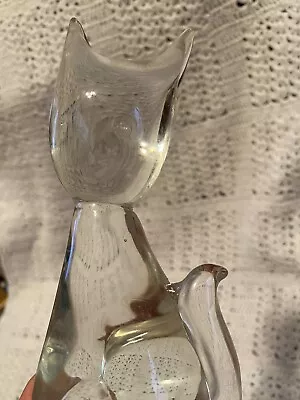 Vintage Mid Century 5in Glass Murano Cat Kitten Paperweight Clear Figurine • $10.99