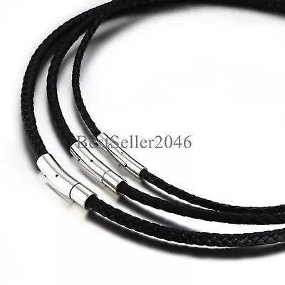 Mens Black Braided Cord Rope Leather Necklace Choker Bracelet W/ Magnetic Clasp • $11.39