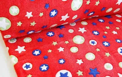 Microfleece Fleece Fabric Cuddly Soft By The Meter Stars On Red EUR 10.98/m  • £4.74
