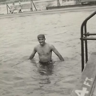 Vintage Photo Shirtless Man Sticking Out Tongue Swimming Shallow End Of Pool • $4.20