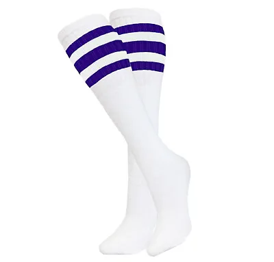 4 Pairs Tube Socks Striped 22 Inches Long Socks Old School Cotton Socks • $14.45