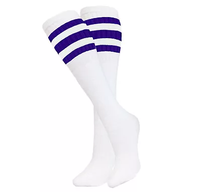 $13.49 • Buy 4 Pk Tube Socks Striped 22 Inches Long Socks Old School Cotton Socks 10 COLORS