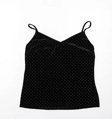 Marks And Spencer Womens Black Polka Dot Polyester Camisole Tank Size 12 V-Neck • £5.25