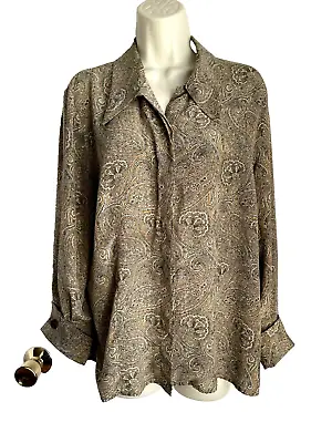 Francess Erita Vintage 12 Blouse 100% Silk Paisley Long Sleeves Cuff Links • $19.95