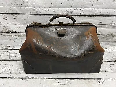 VTG Likly Black Leather Antique Doctor Medicine Medical Duffle Bag With Handle • $70