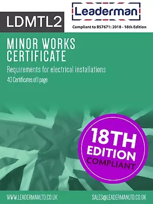 £9.95 • Buy Leaderman EICR Electrical Test Certificate Book 18th Edition Compliant LDMTL1-8