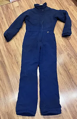 Obermeyer Youth  Ski Suit Sz 10 Vintage Dark Blue Collar Hooded Snowsuit • $56.25