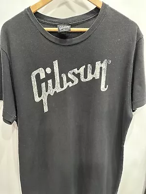 Gibson Distressed Official Gibson Logo Tshirt Black Short Sleeve Size XL • $24