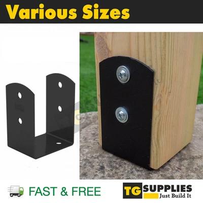 £3.99 • Buy Black Bolt Down Post Support Fence Foot Post Base Brackets U Shape Post Support