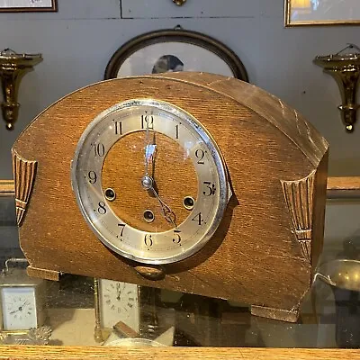 Antique Large Westminster Chime Mantle Clock Wood Napoleon Hat Art Deck 1930s • £55
