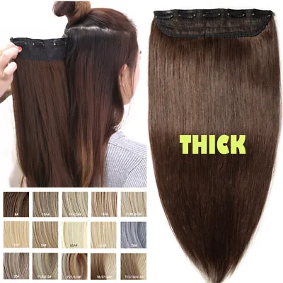 120G THICK Top One Piece Clip In Real Remy Human Hair Extension 3/4 Full Head UK • £78.23