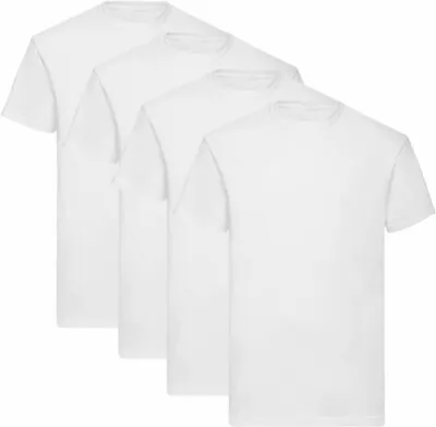 Mens 1/2/4 Pack T-Shirt White Plain Cotton T-Shirt Tee Crew Neck Size XS-5XL Lot • £2.95