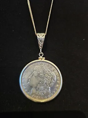 Morgan Dollar Silver Coin In Sterling Silver Bezel And Chain • $168.27