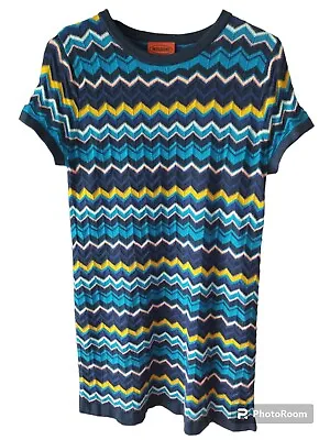 MISSONI For Target Chevron Cap Sleeve Crew Neck Stretch Knit T Shirt Dress M • $29.99