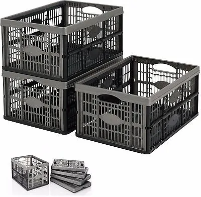 £8.99 • Buy 32L Plastic Folding Storage Container Basket Crate Box Stack Flat Pack Home DIY