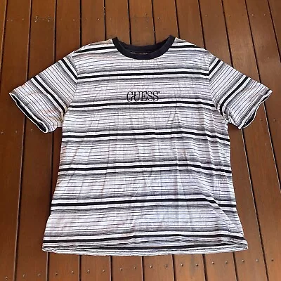 Vintage 90s Guess Originals Size XL TShirt Striped White Black Casual • $22.50