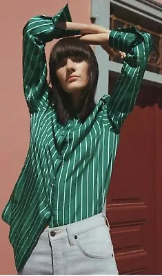 $100 • Buy Scanlan Theodore Emerald Green Stripe Shirt Sz 8 Rrp:$350