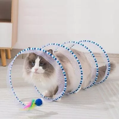 Cat Tunnel Toys Durable Interactive Fun Toy Pet Stretchable Spiral Open Toy Blue • $13.14