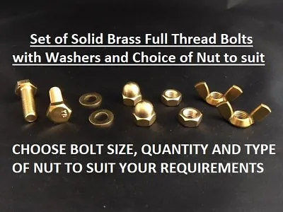 £4.32 • Buy M4 M5 M6 Brass Full Thread Bolts Set Screws With Nuts And Flat Washers DIN 933