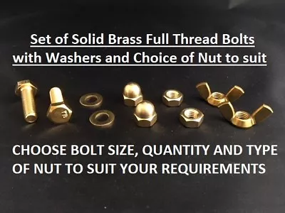 M4 M5 M6 Brass Full Thread Bolts Set Screws With Nuts And Flat Washers DIN 933 • £4.96