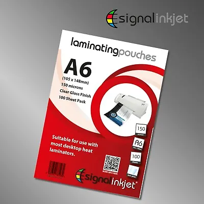 A6 Gloss Laminating Pouches Sheets Pockets - 150 MICRONS - 100 SHEET PACK • £19.99