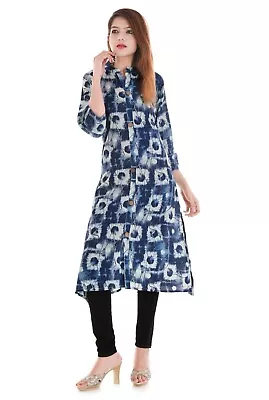 Womens Blue Cotton Top Clothing Women Kurta Kurti Soft Dress • $31.90