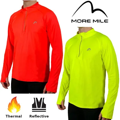 Mens Long Sleeve Running Thermal Winter Zip Top More Mile Vivid Fleece Hi Viz • £16.95