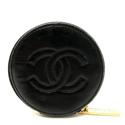 CHANEL Camelia Coin Compartment Coin Purse Leather Black/GoldHardware • $528