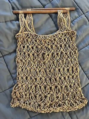 Vintage Crochet /knitting Twine Wooden Handle Spring Tote Bag 12”x18” • $14.99