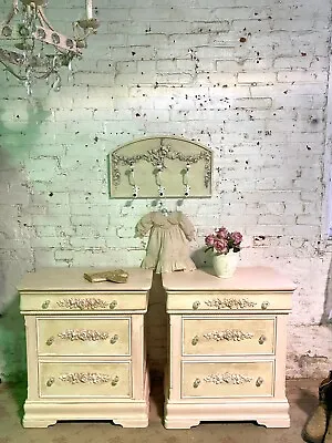 $795 • Buy Painted Cottage Shabby Chic One Of A Kind Romantic Pair Of Night Tables