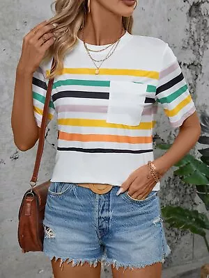 Striped Round Neck Short Sleeve T-Shirt • $30