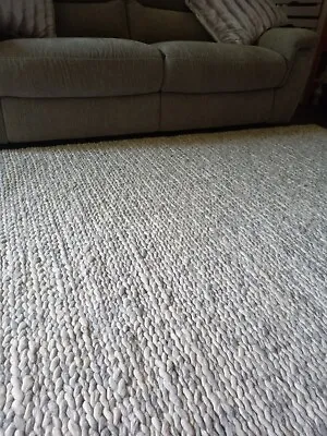 £250 • Buy Clearance £250  BRAIDED WOOL RUG. HANDMADE. 20MM THICK PILE! NW03 NATURAL/GREY.
